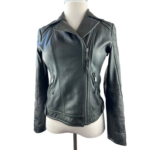 Michael Michael Kors Motorcycle Leather Jacket Distress Black Zip Moto Womens M - Picture 7 of 16